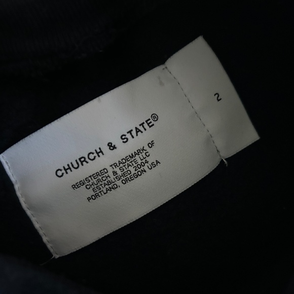 CHURCH & STATE Heavy Fleece Sweatshirt WORLD PEACE graphic 2 Medium Black - Picture 4 of 4